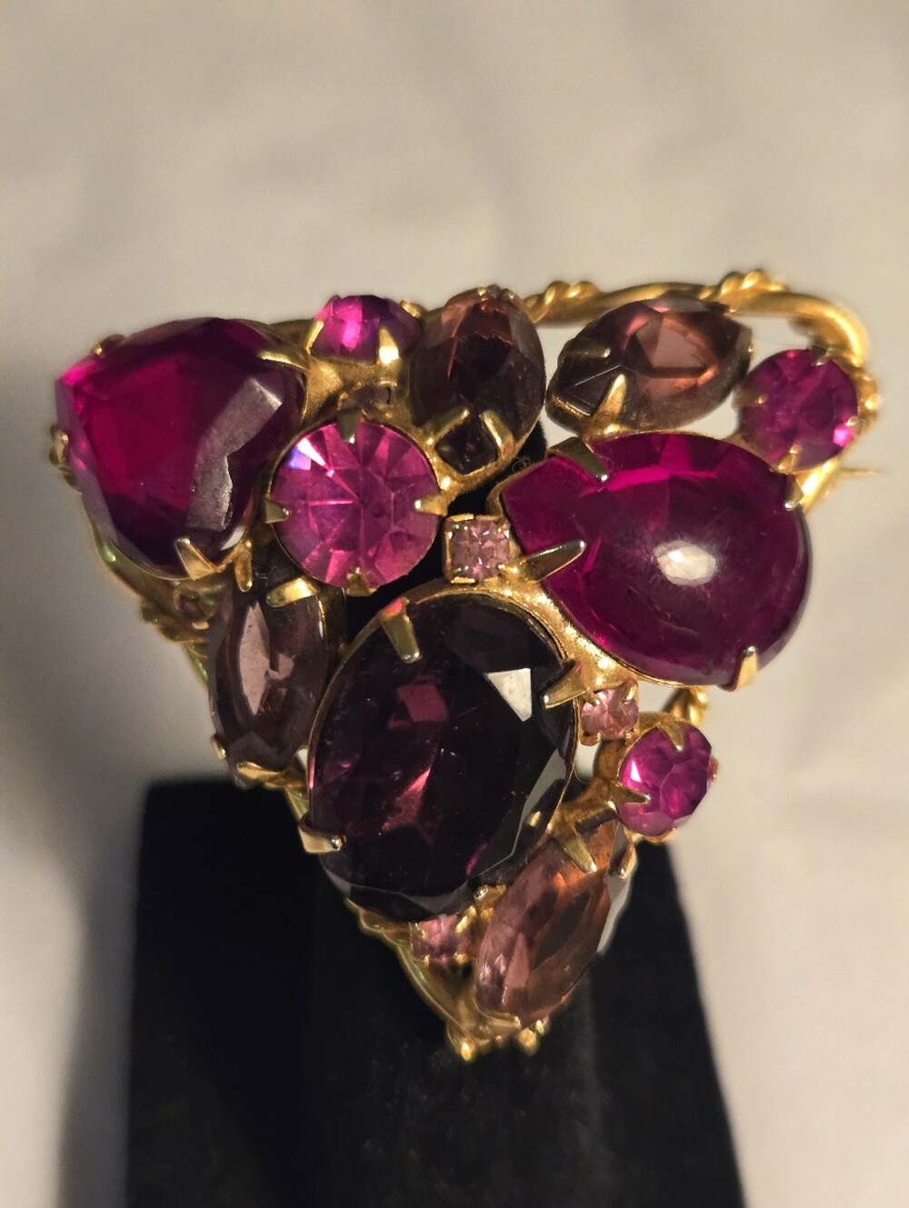 Vintage 1950s-60s Multicolor Statement Brooch Pin Gold Tone Faceted Glass Stones - Picture 12 of 14